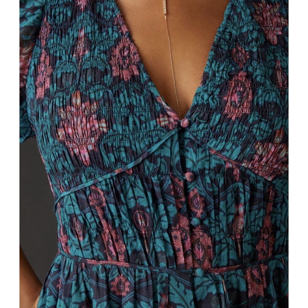 Anthropologie The Peregrine Midi Dress flutter sleeve teal green Motif Large NWT - Picture 4 of 13